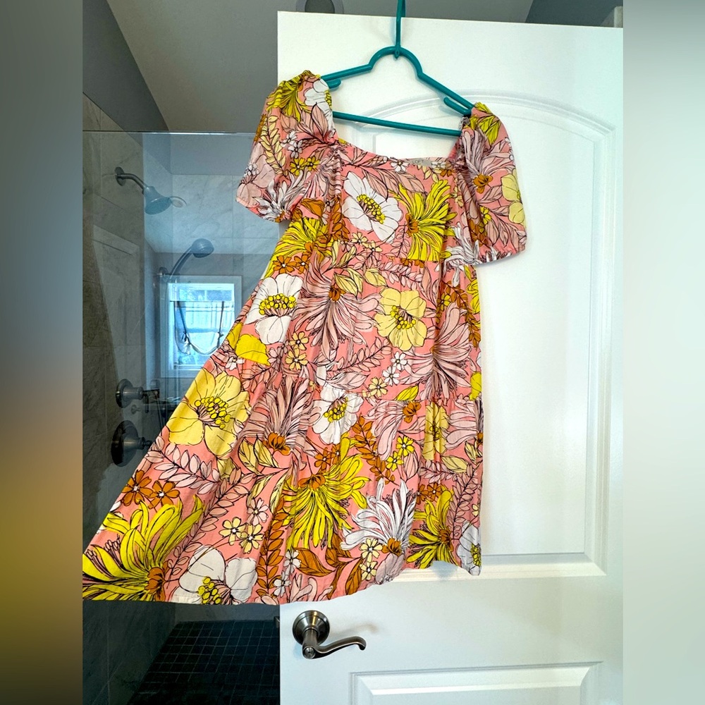 LOFT Pink and Yellow Mini Dress